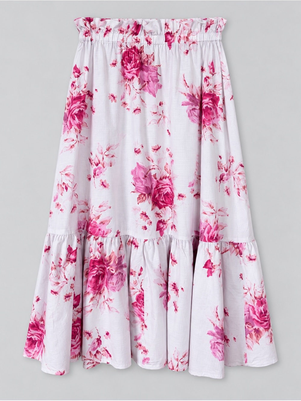 HM Floral Midi Skirt Large Tiered Romantic Cottage Prairie Peasant Coastal